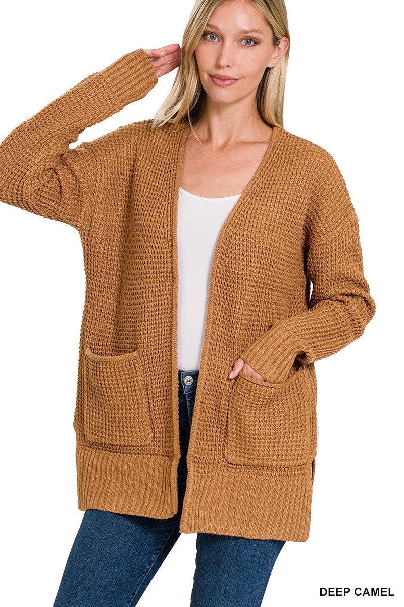 Camel Waffle Knit Cardigan