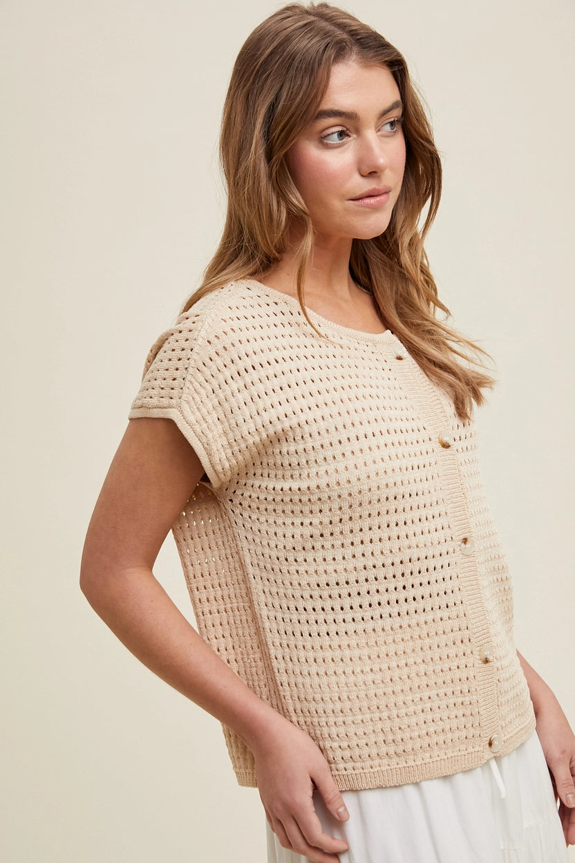 Sand Open Knit Top