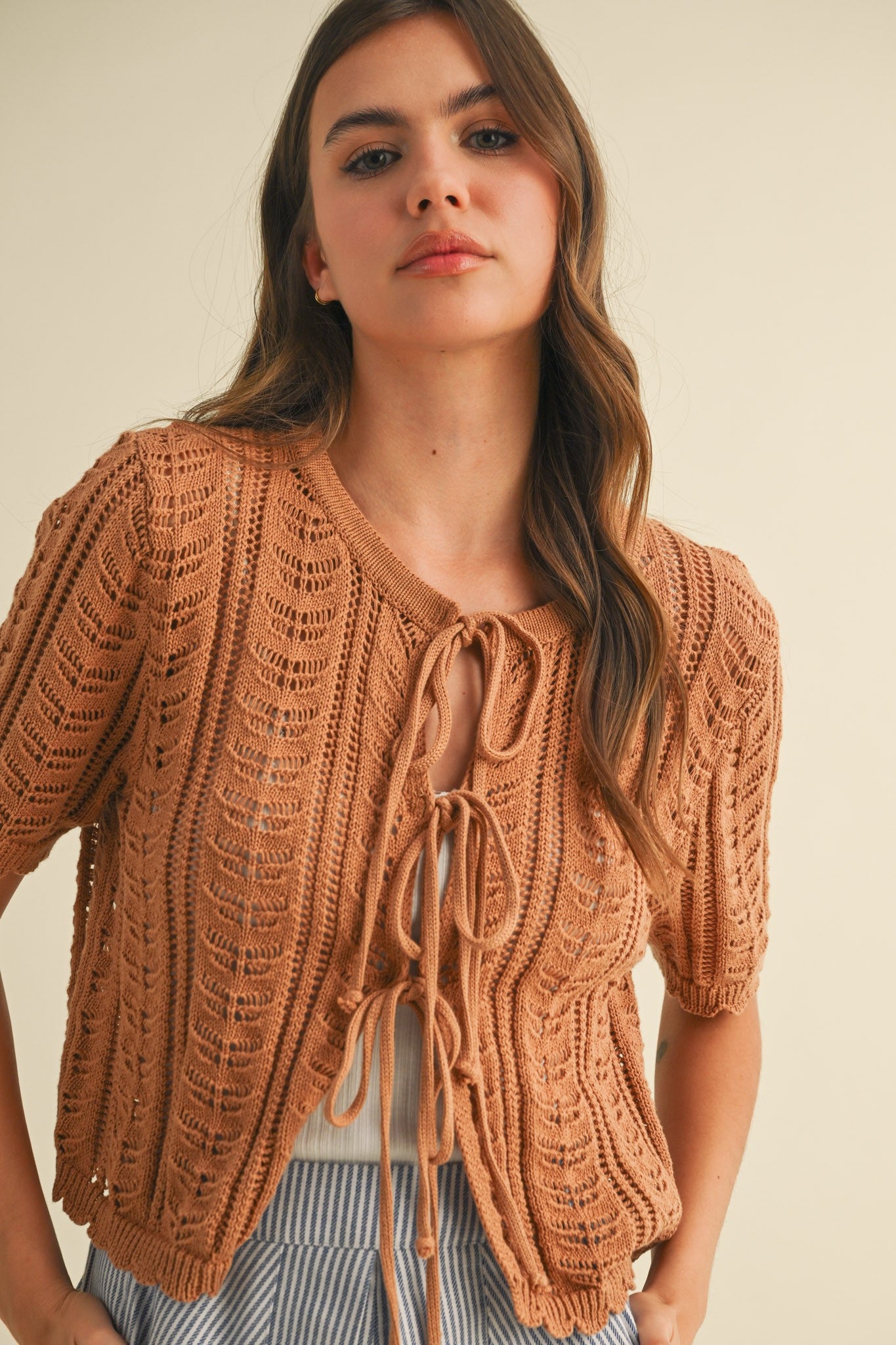Coffee Short Sleeve Tie Top