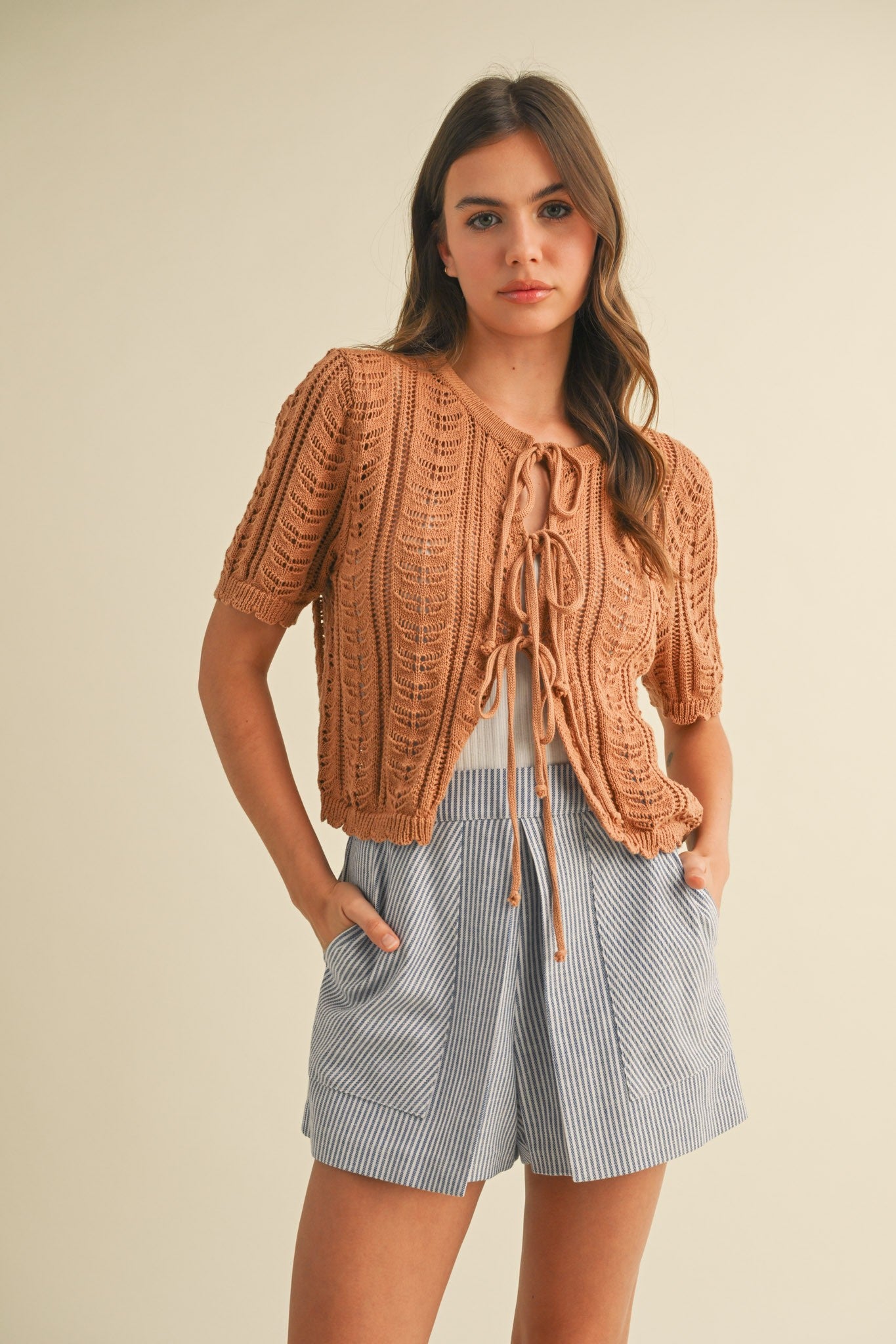 Coffee Short Sleeve Tie Top