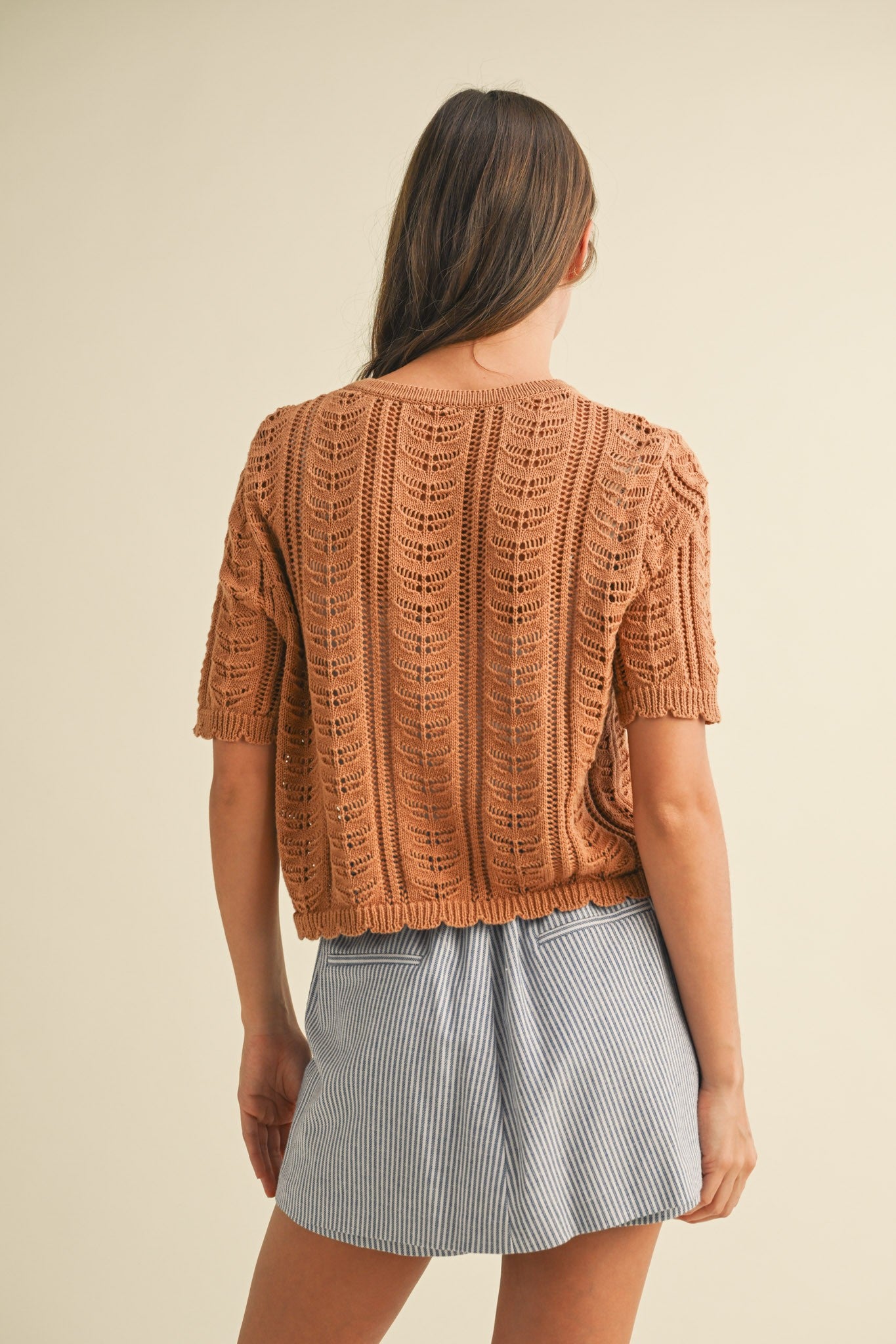 Coffee Short Sleeve Tie Top