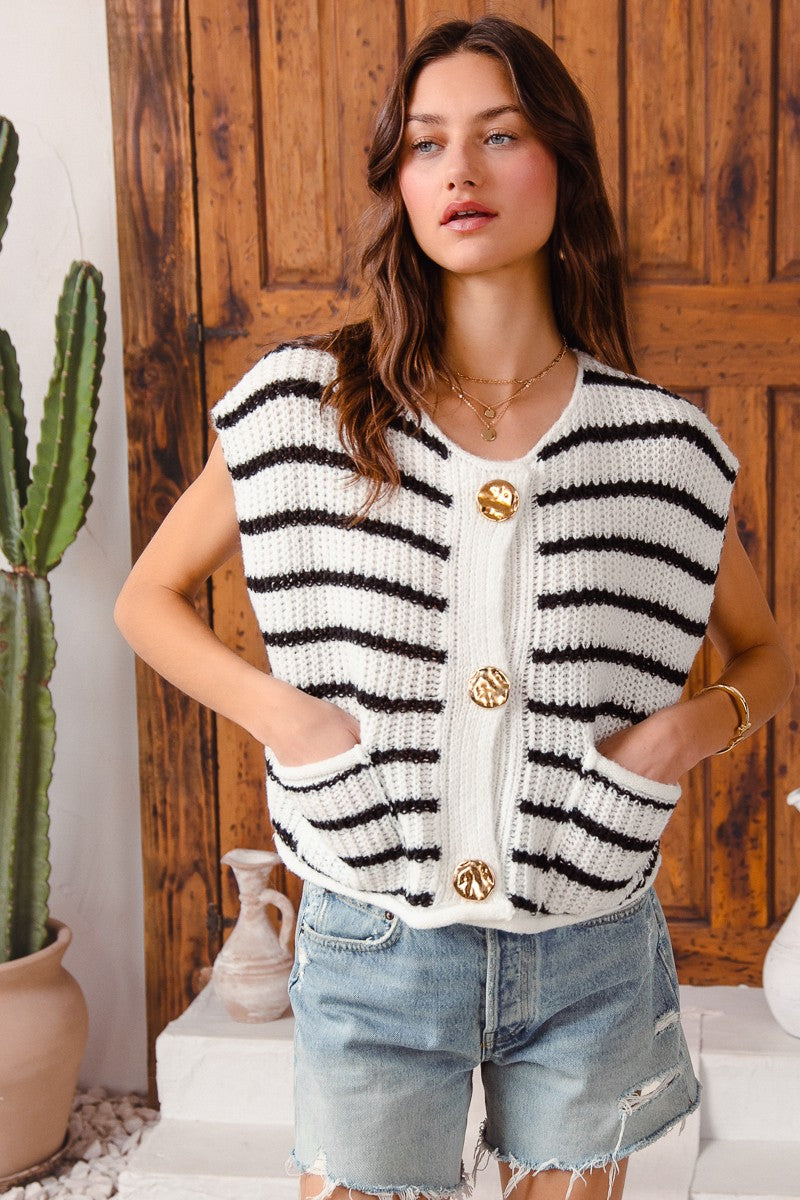 Gold Button Stripe Shirt