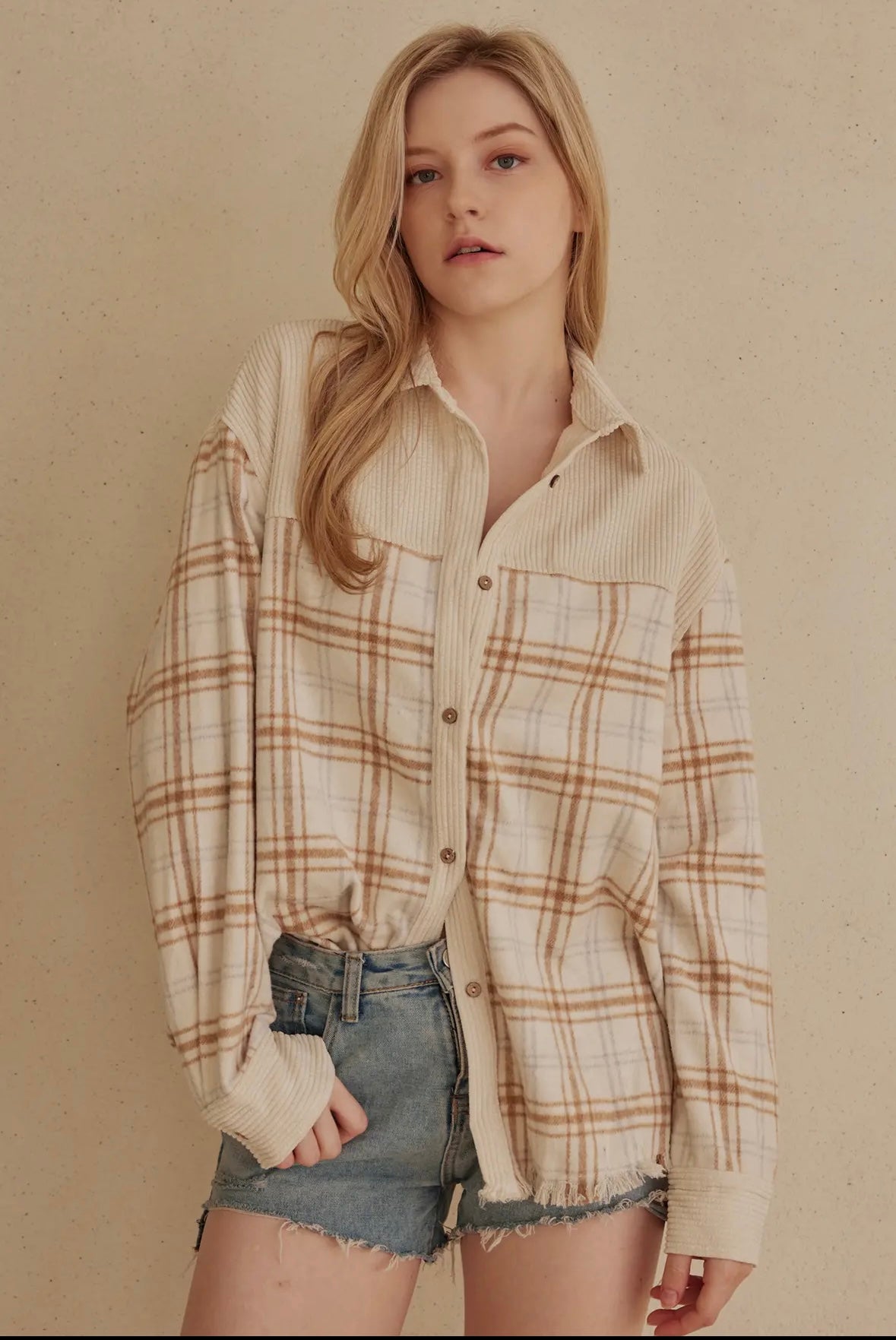 Color Block Plaid Corduroy
