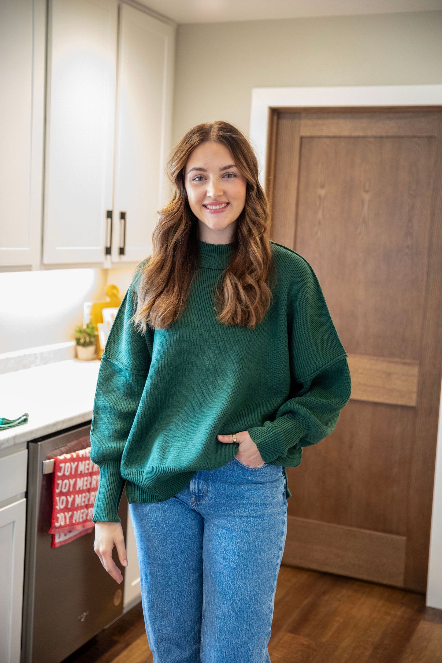 Side Slit Green Sweater
