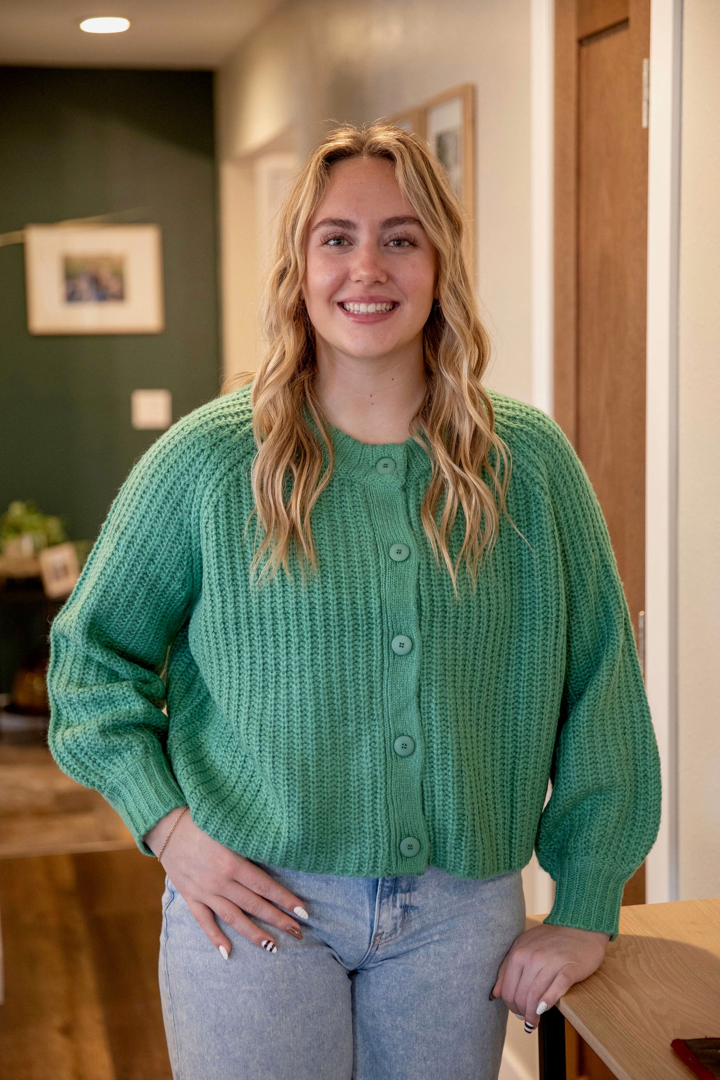 Button Front Green Cardigan