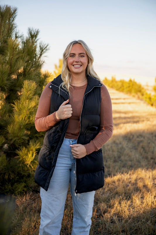 Long Black Puffer Vest