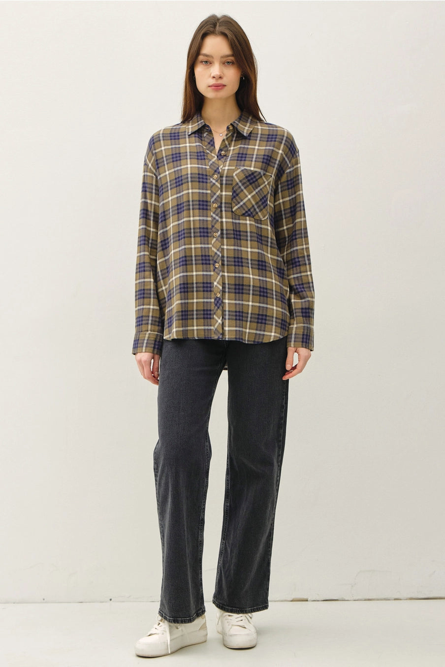 Olive Plaid Button Up