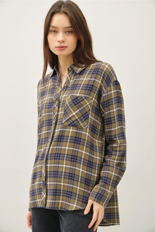 Olive Plaid Button Up
