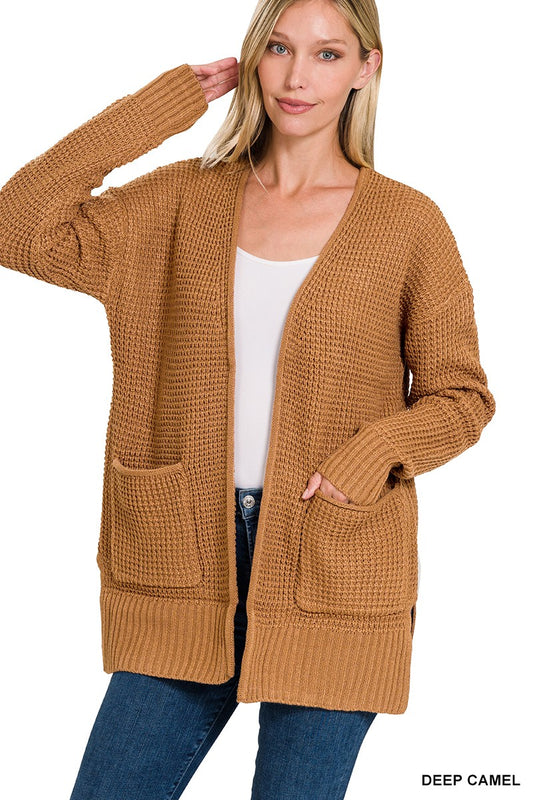Camel Waffle Knit Cardigan