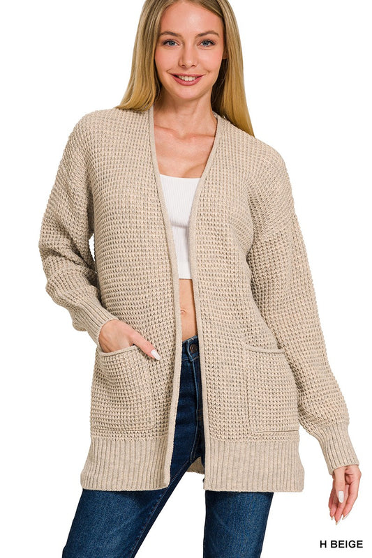 Heather Beige Waffle Cardigan