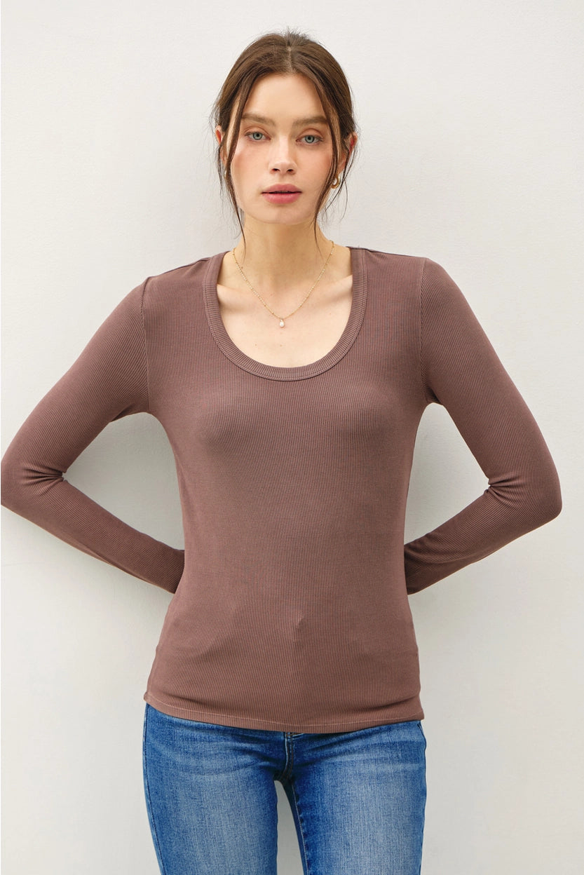 Mocha Ribbed scoop neck