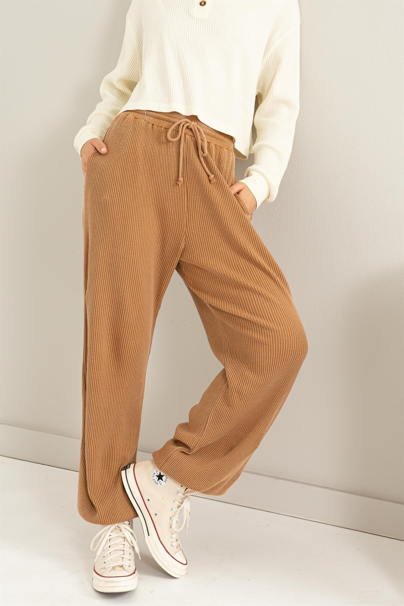 Pale Brown Waffle Knit Pants