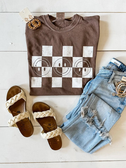 Brown Checkered Smile Tee