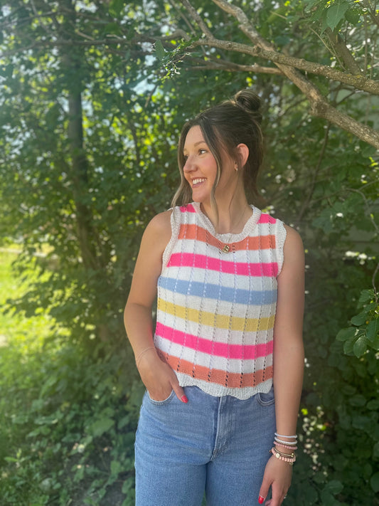 multi color stripe sweater tank
