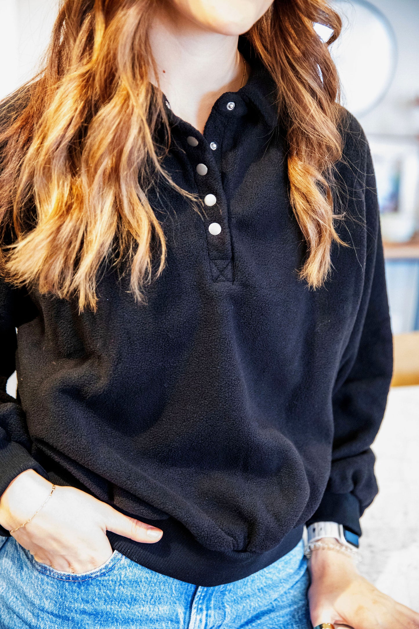 Black Button Pullover