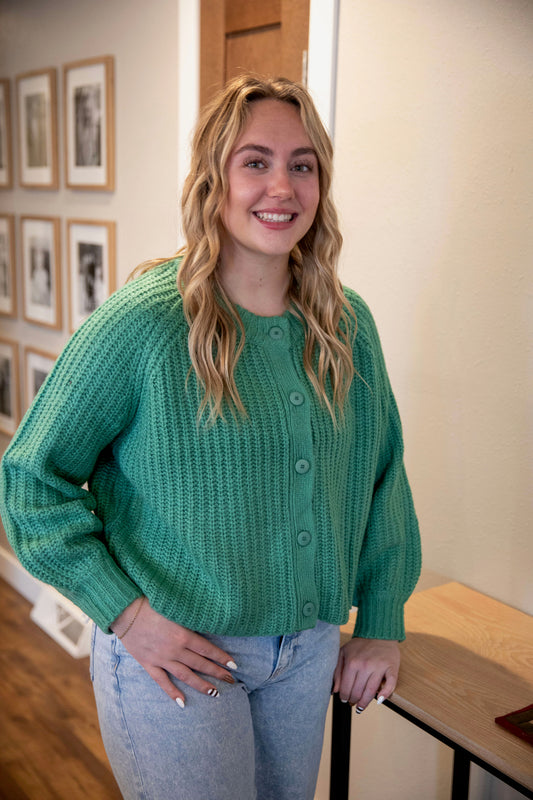 Button Front Green Cardigan