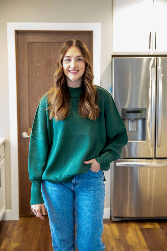 Side Slit Green Sweater