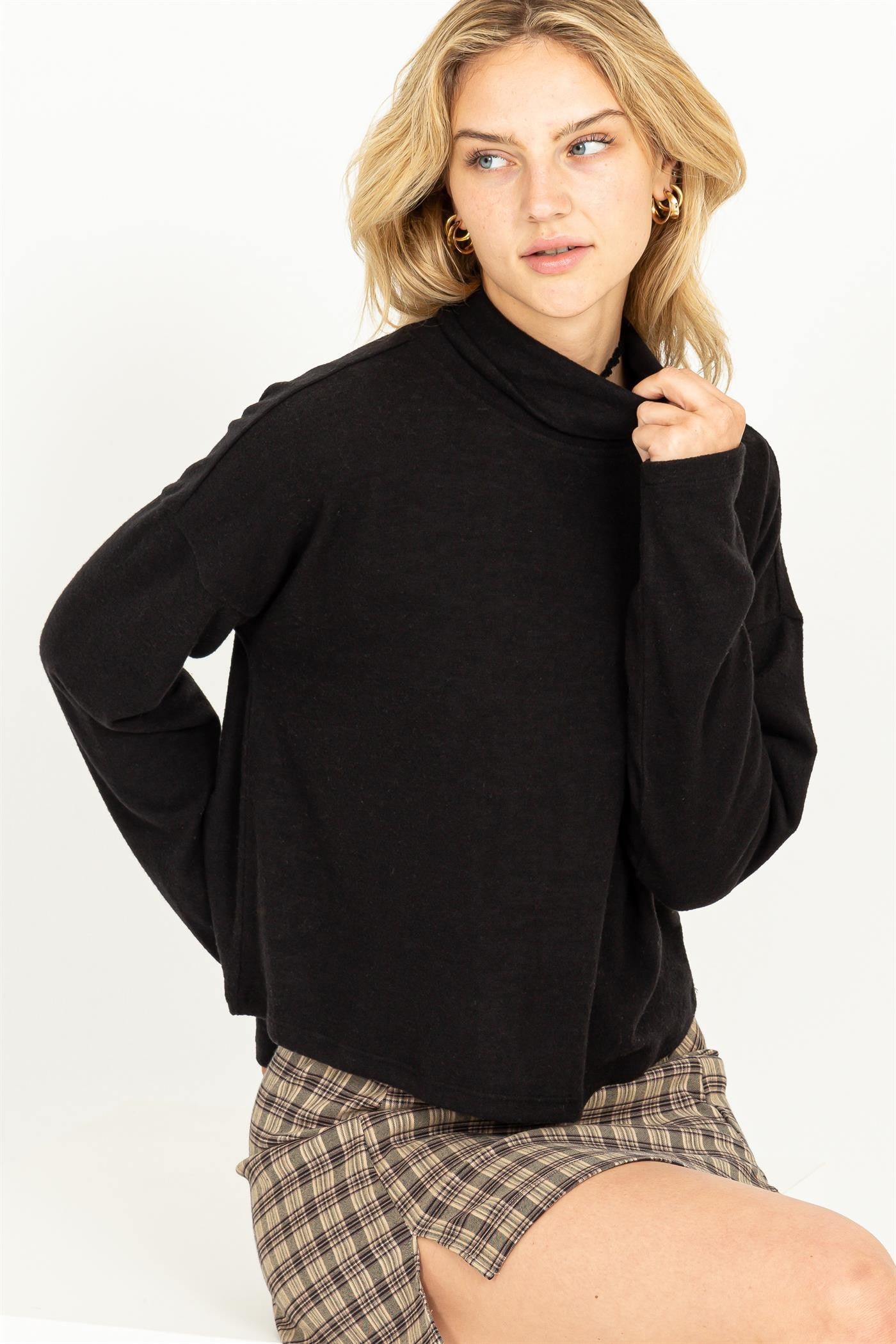 Black mock neck top