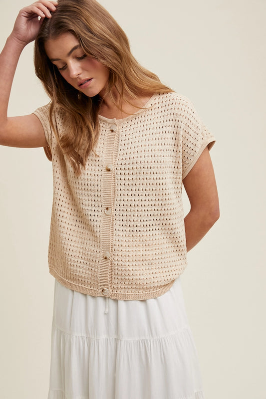 Sand Open Knit Top