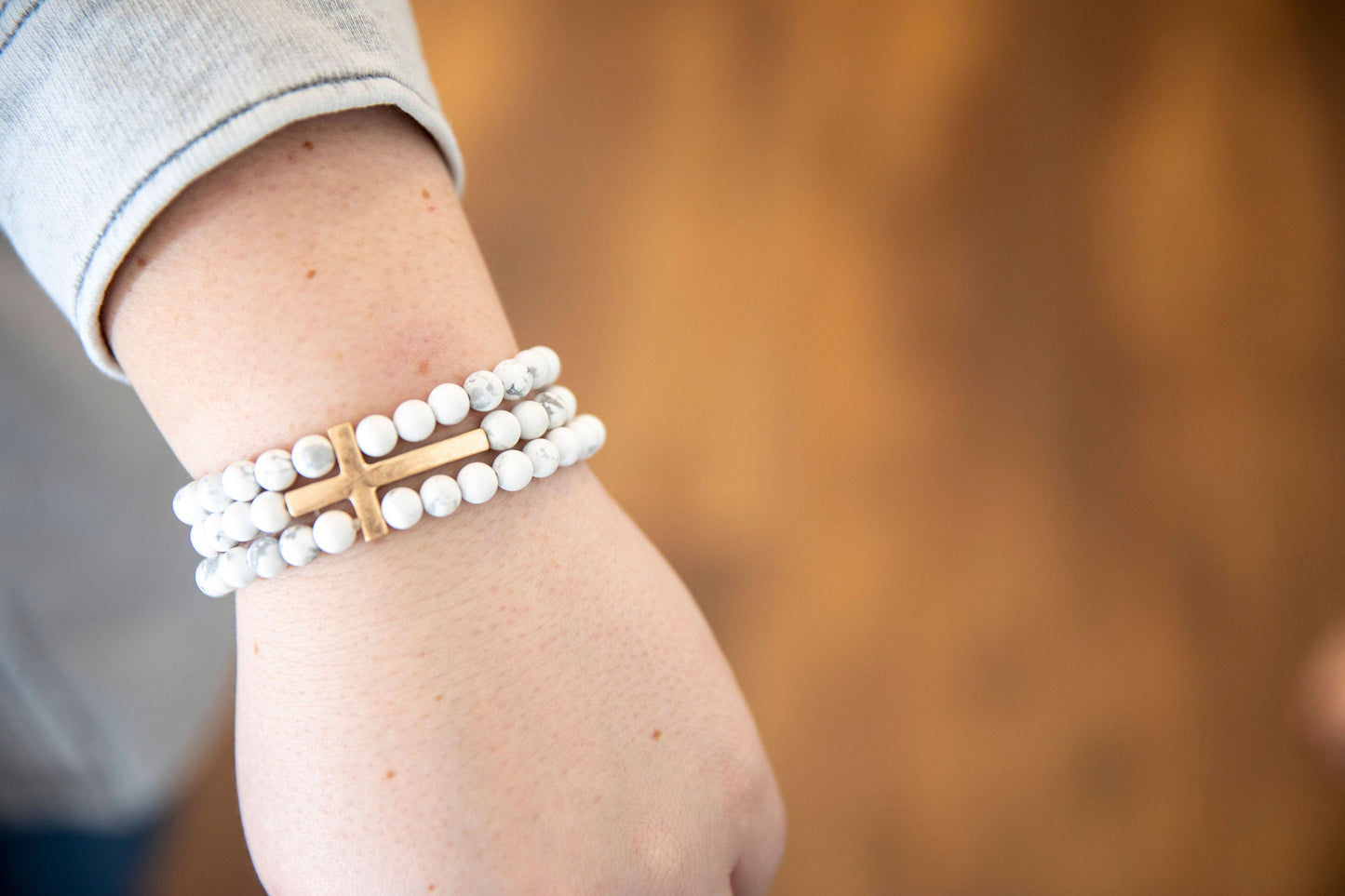 White Stone Cross Bracelet