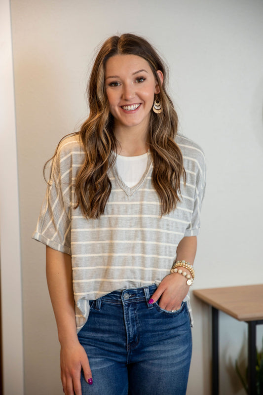 Grey Blue Stripe Tee