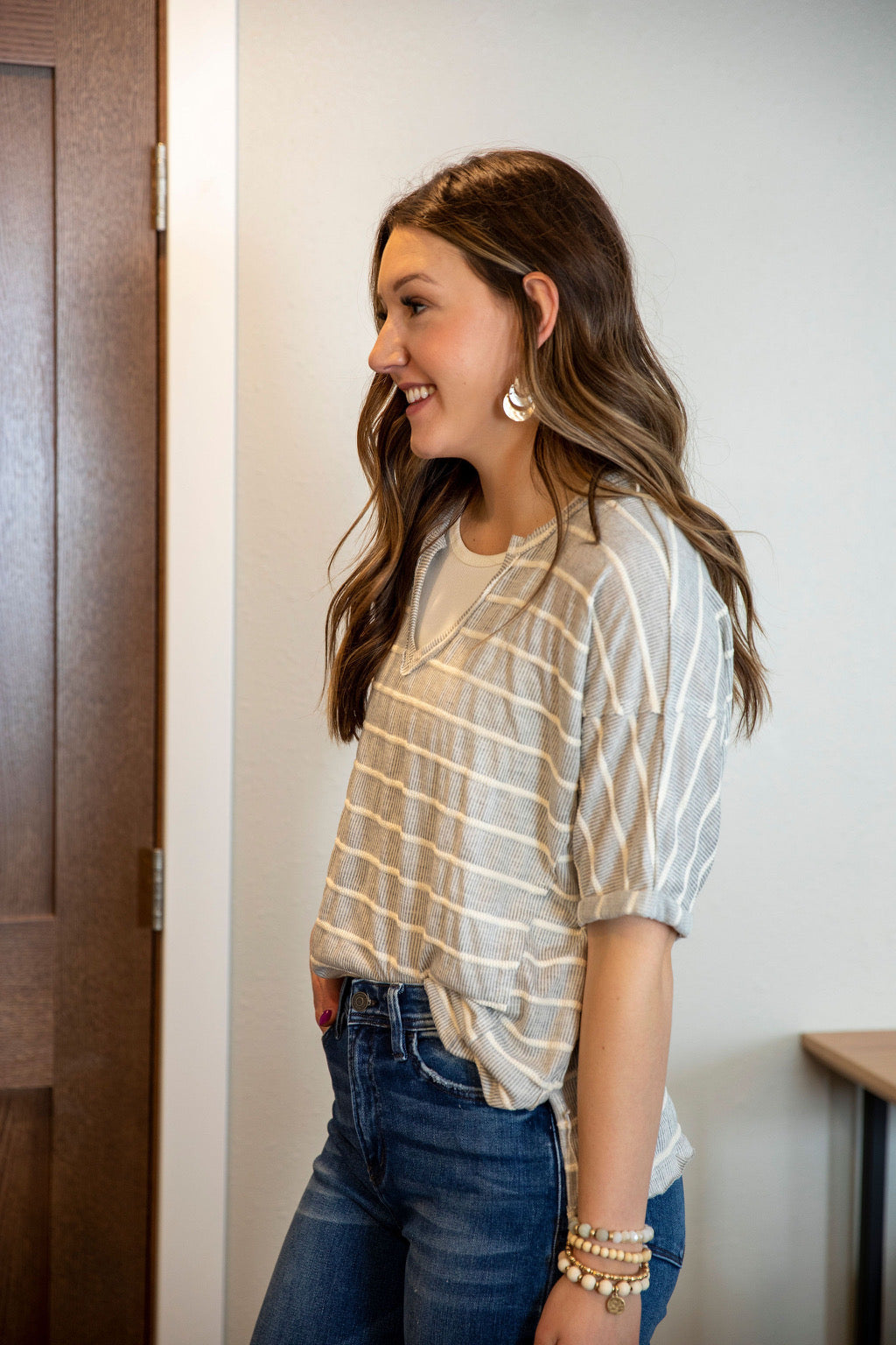 Grey Blue Stripe Tee